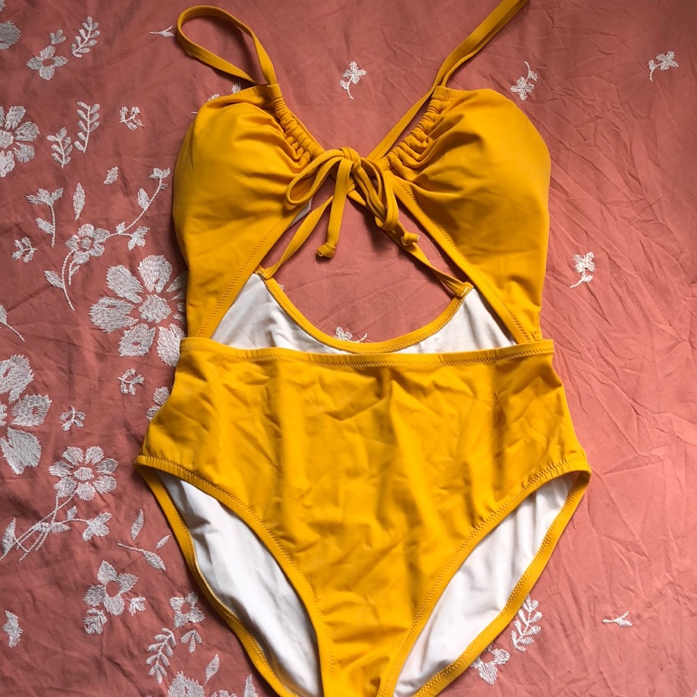 PINK one piece yellow swimsuit